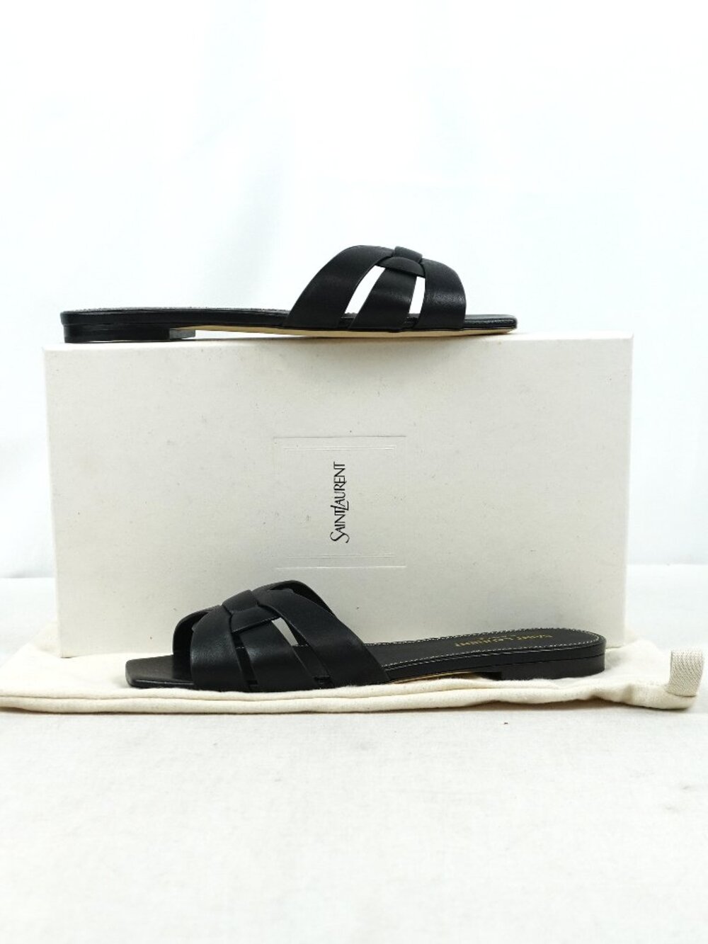 Saint Laurent Tribute Flat Leather Sandals in Black - Women's Size US 7.5 - NIB